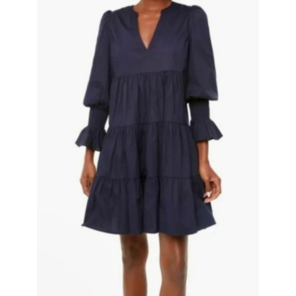 Pomander Place Navy Blue Cotton Poplin Kenzo Dress XXL Smocked Tiered Nautical